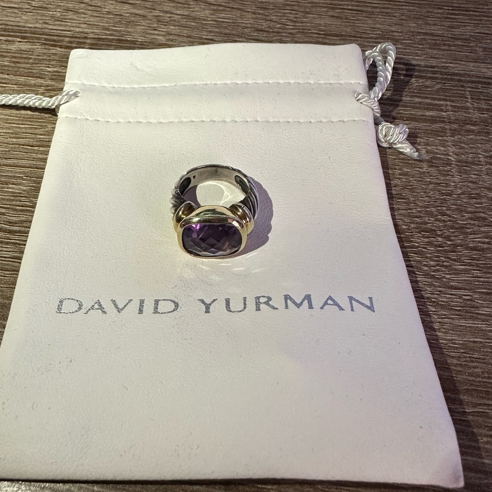 David Yurman Large Noblese Ring with Amethyst Stone Sz 6